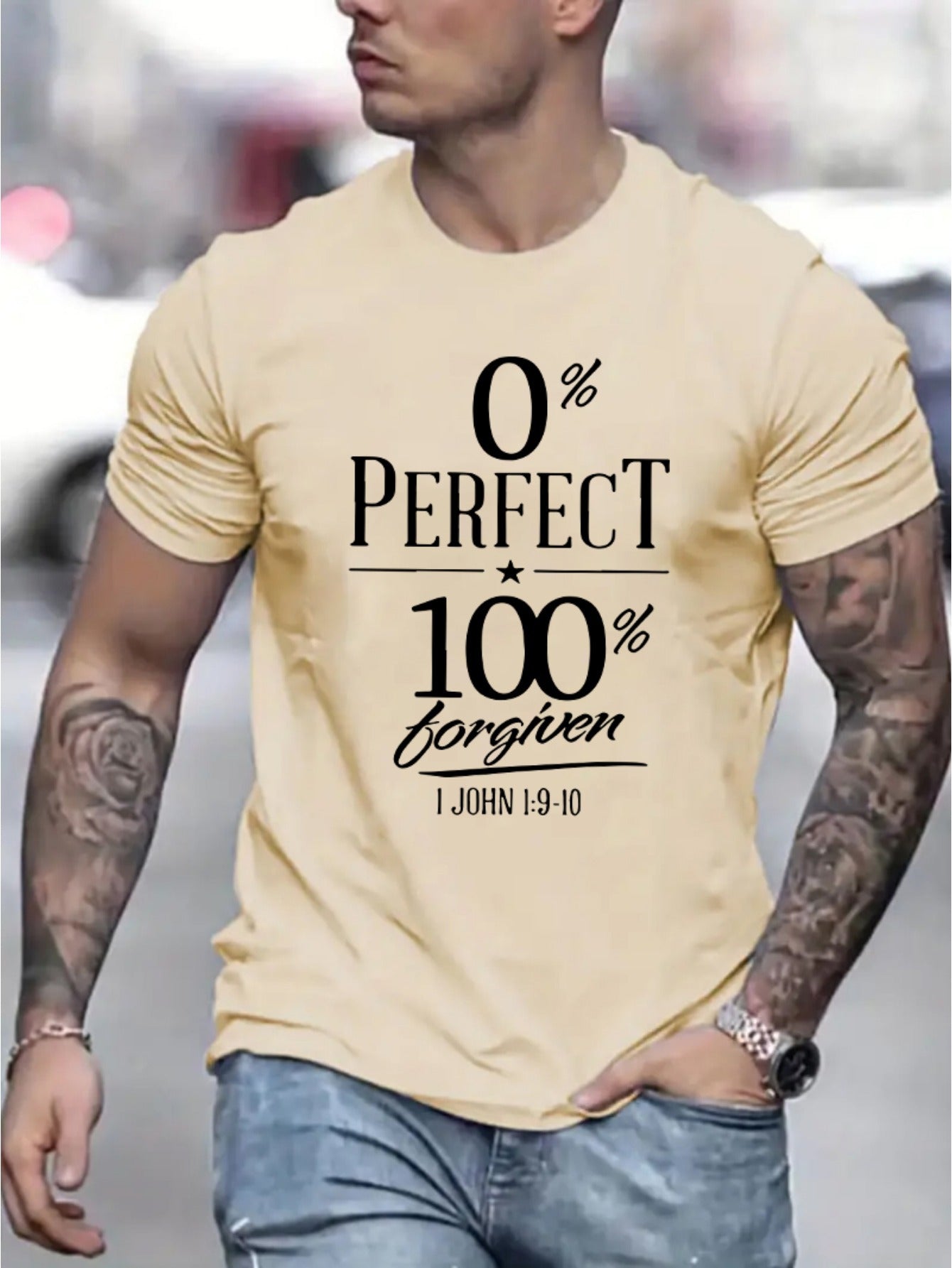 0% Perfect 100% Forgiven Men's Christian T-shirt claimedbygoddesigns