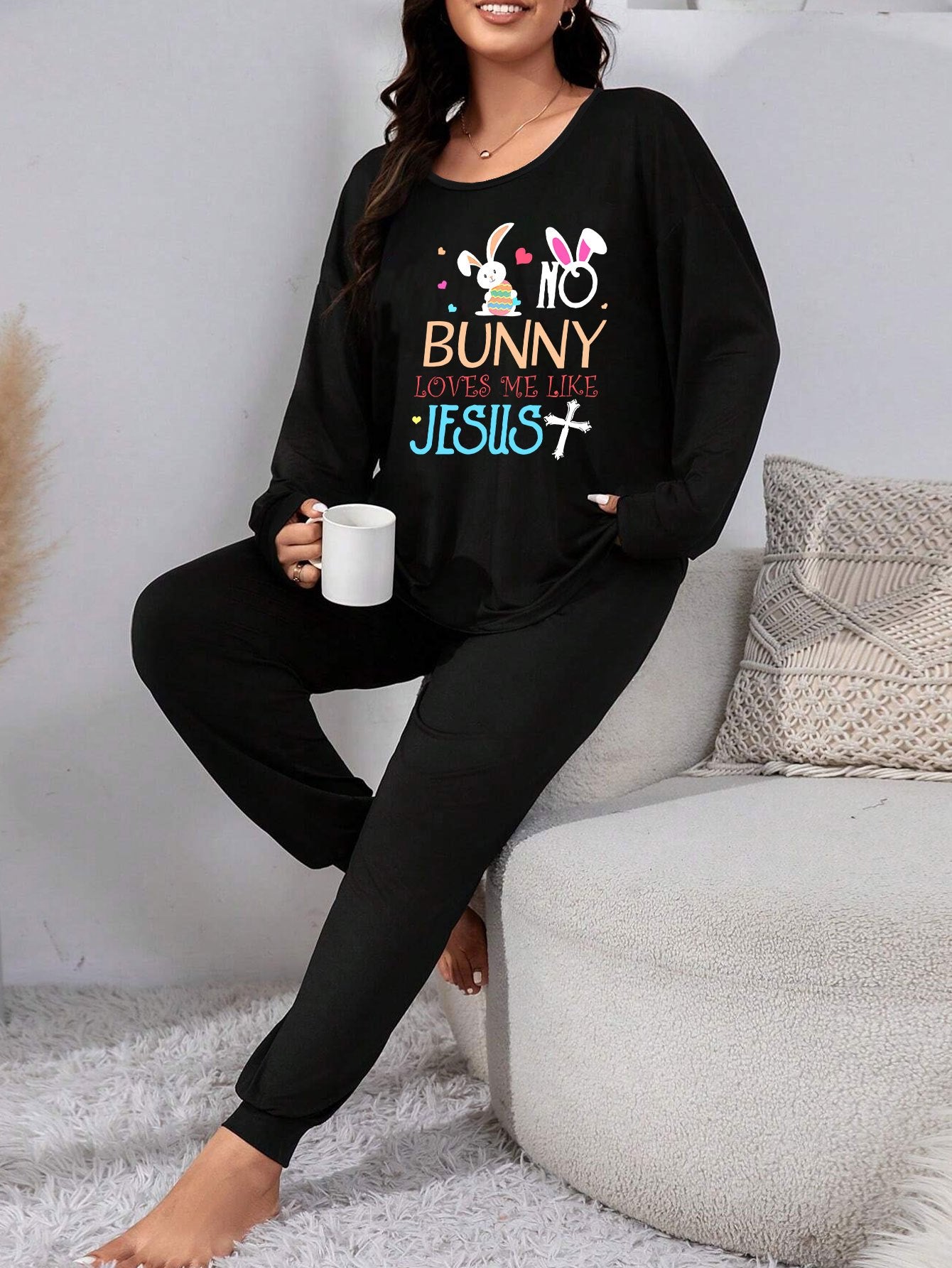 No Bunny Loves Me Like Jesus Women's Christian Pajama Set claimedbygoddesigns