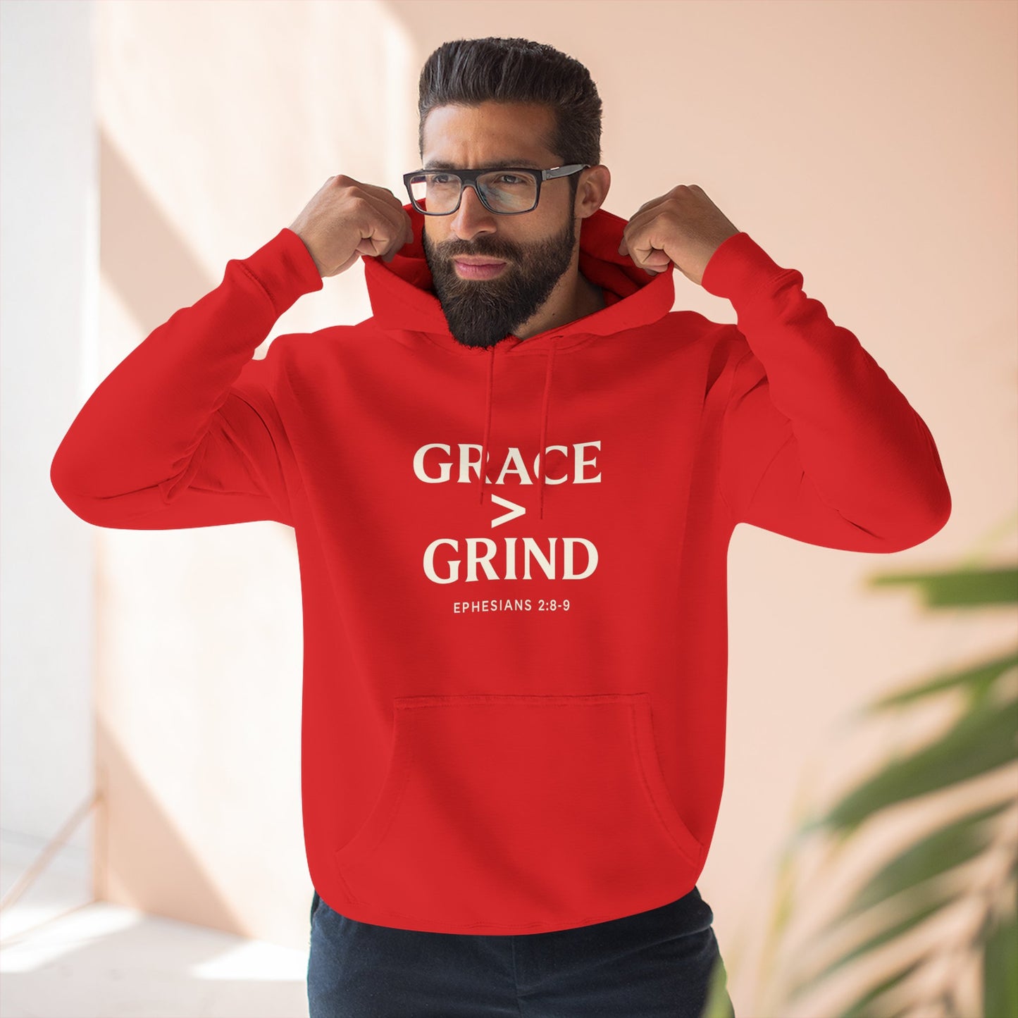 Grace > Grind Unisex Christian Hooded Sweatshirt - Inspirational Fleece Pullover Hoodie for Motivation, Perfect for Gifts, Casual Wear, Fitness, Spirituality - ClaimedbyGodDesigns