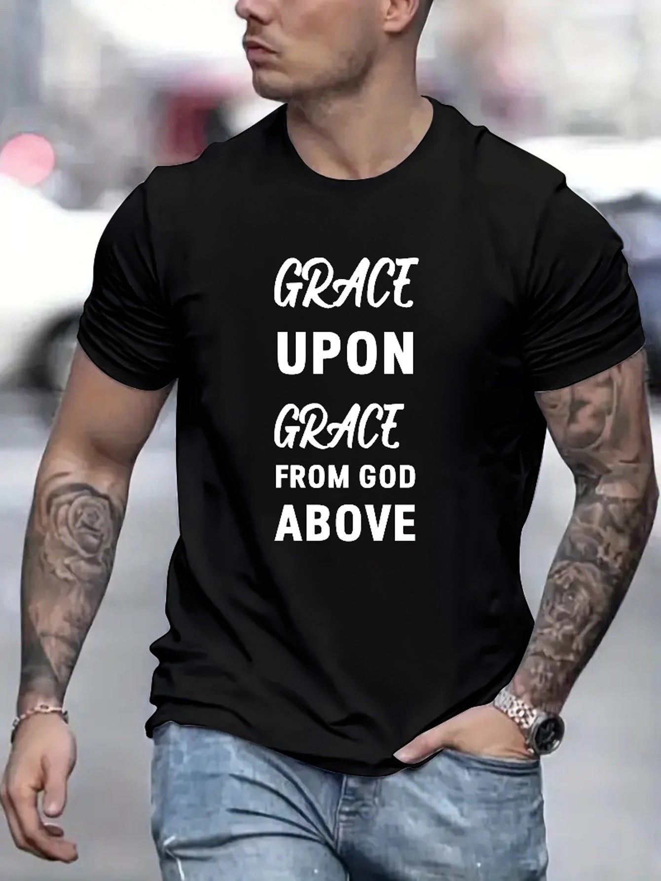 Grace Upon Grace From God Above Men's Christian T-shirt claimedbygoddesigns