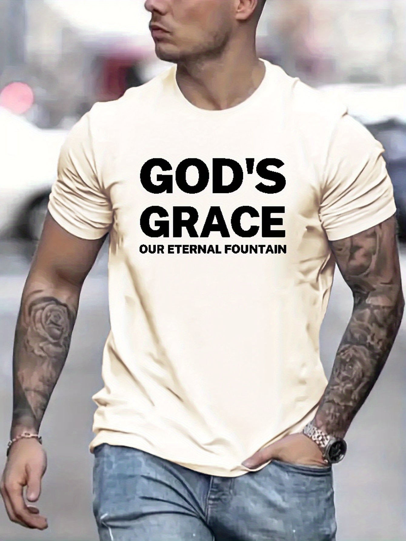 God's Grace Our Eternal Fountain Men's Christian T-shirt claimedbygoddesigns