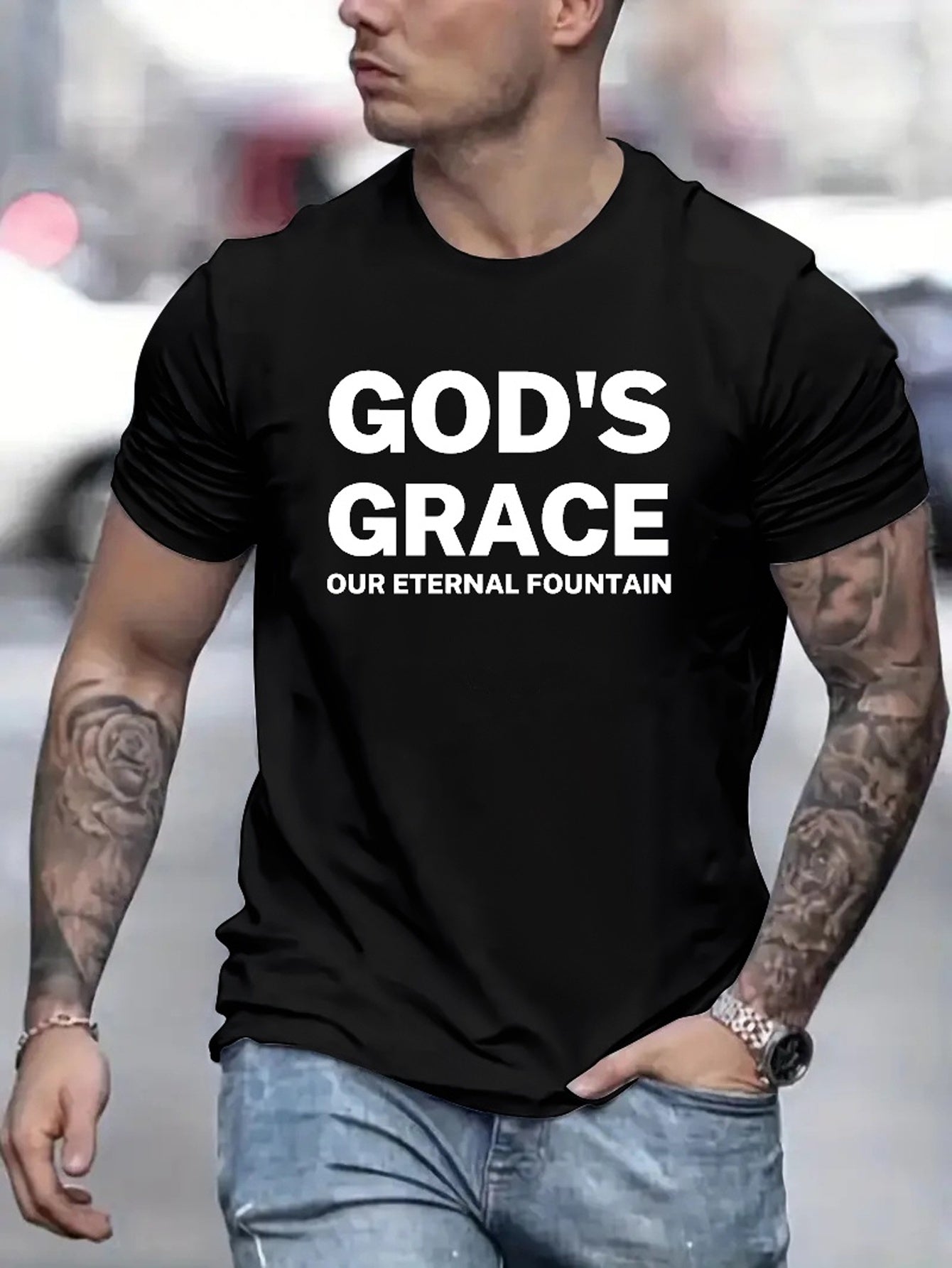 God's Grace Our Eternal Fountain Men's Christian T-shirt claimedbygoddesigns