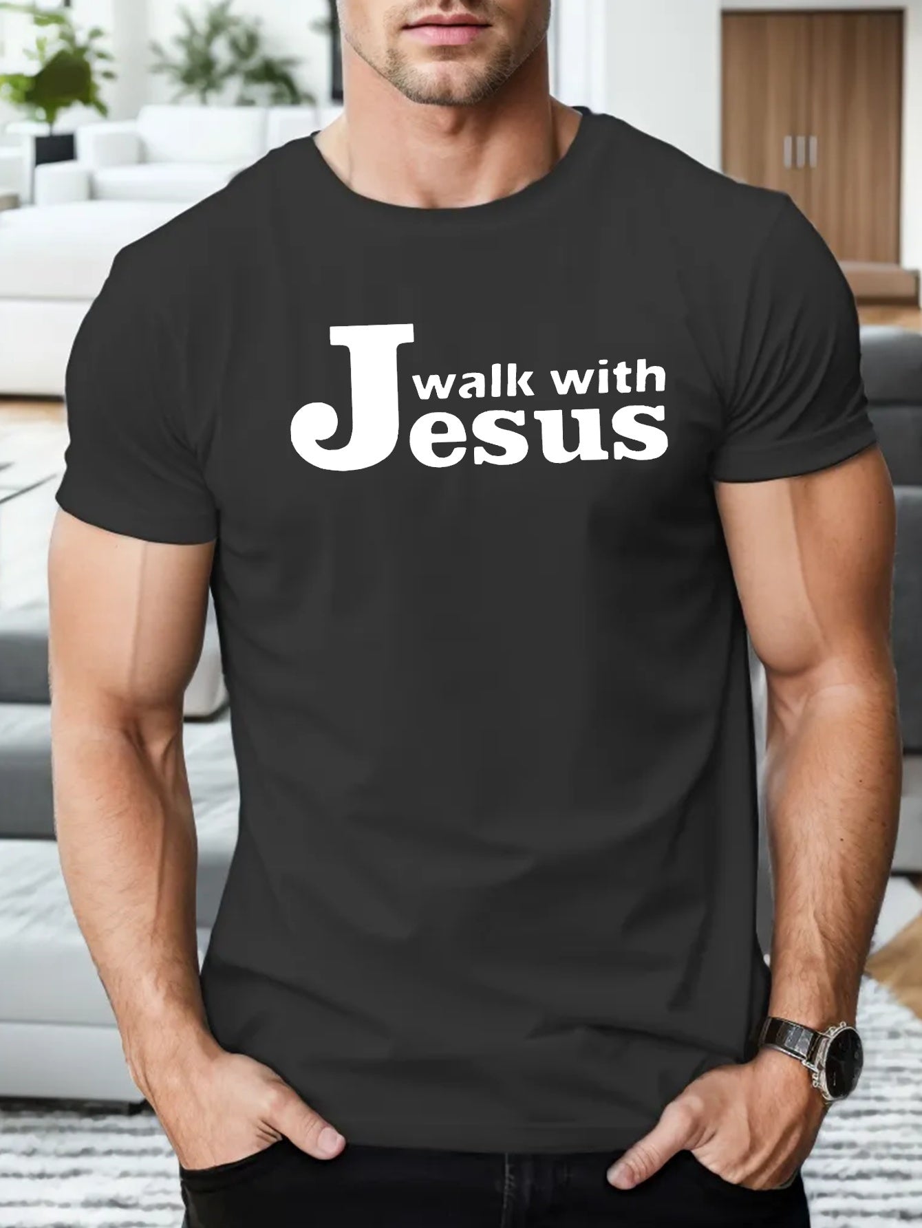 Walk With Jesus Men's Christian T-shirt claimedbygoddesigns