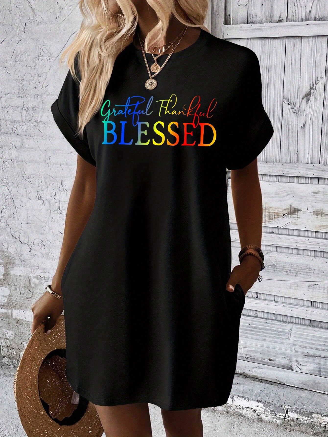 Grateful Thankful Blessed Women's Christian T-shirt Casual Dresses claimedbygoddesigns