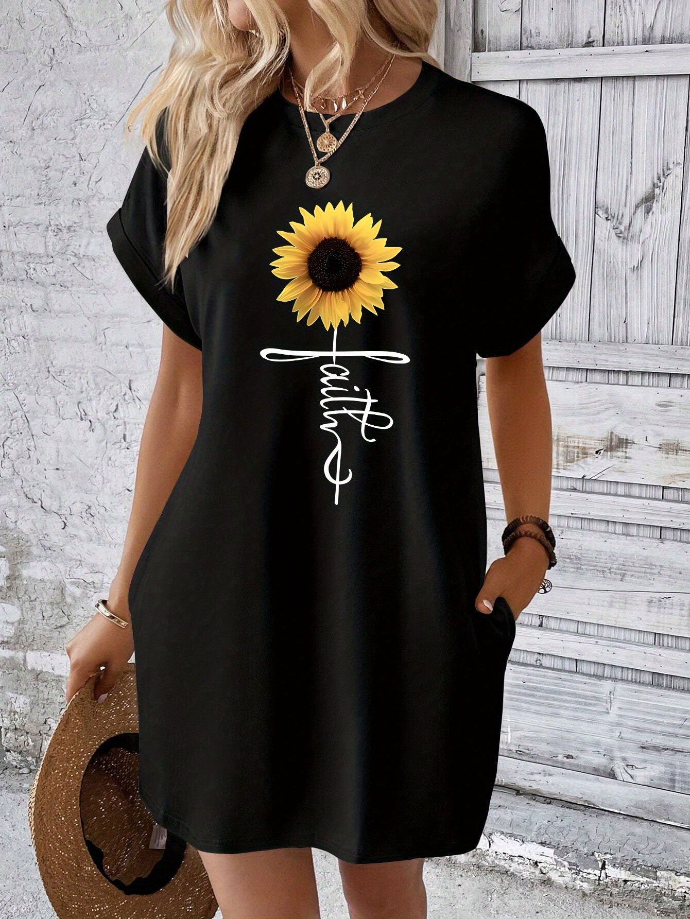 Faith (sunflower) Women's Christian T-shirt Casual Dress claimedbygoddesigns