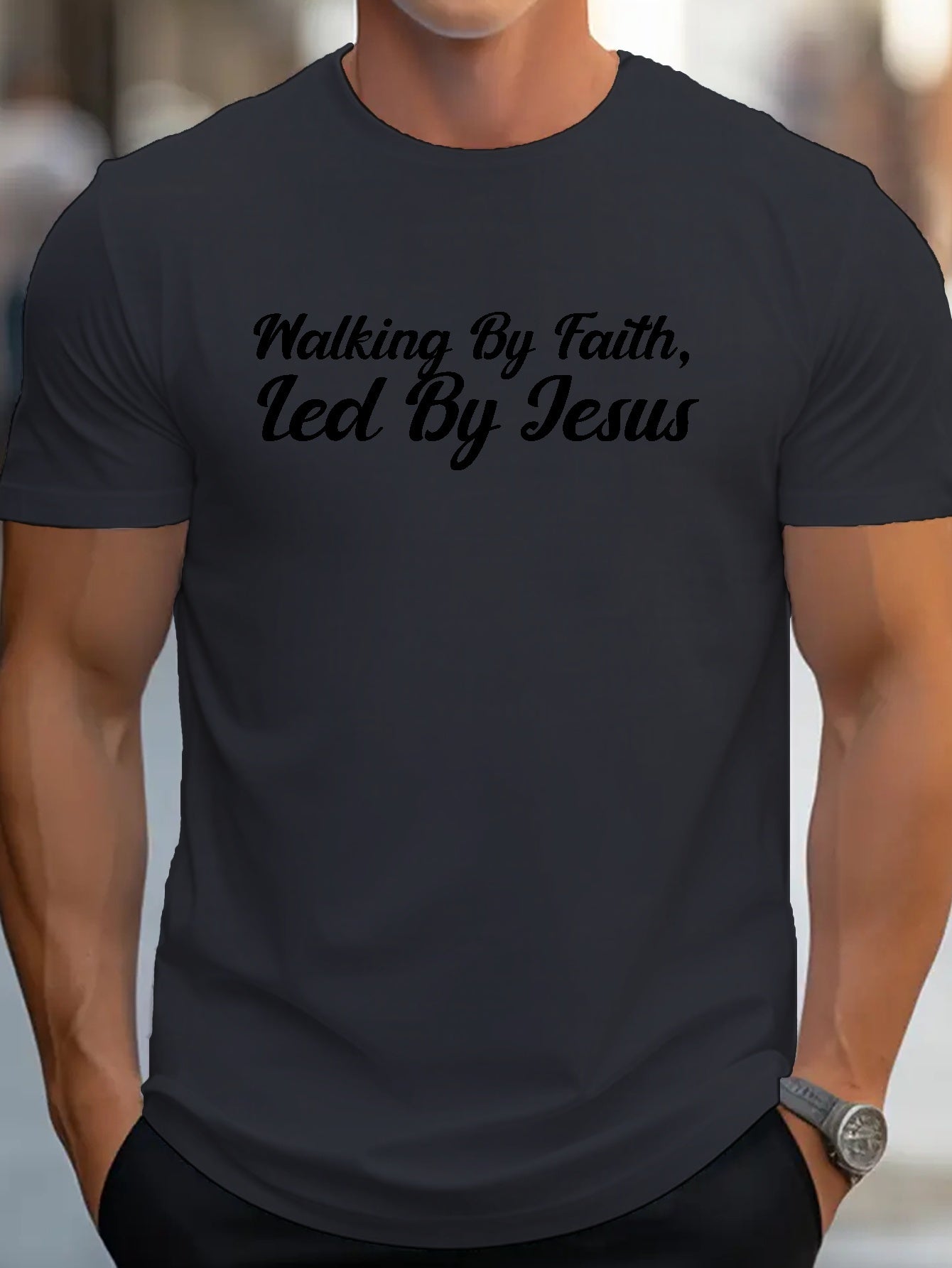 Walking By Faith Led By Jesus Men's Christian T-shirt claimedbygoddesigns