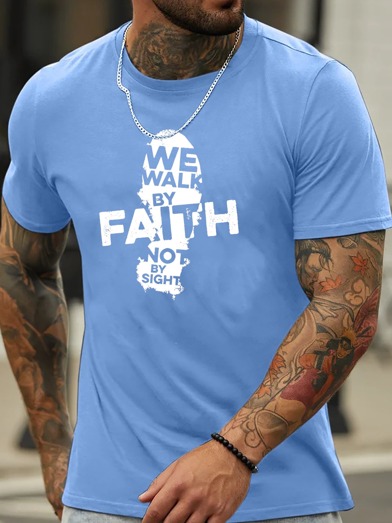 Walk By Faith (footprint 2) Men's Christian T-shirt claimedbygoddesigns