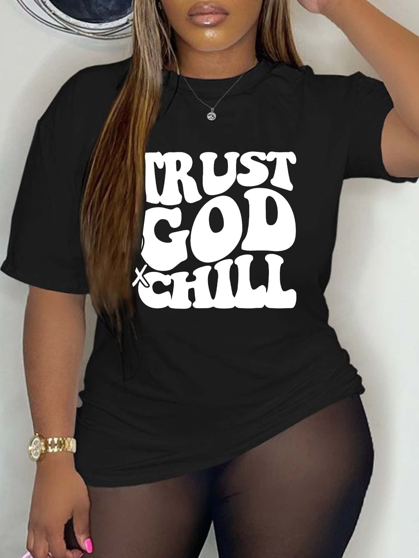 Trust God & Chill Plus Size Women's Christian T-shirt claimedbygoddesigns