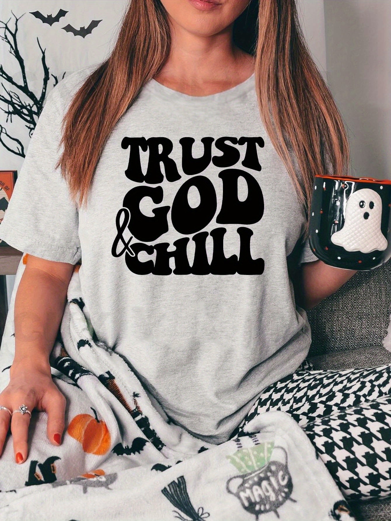 Trust God & Chill Plus Size Women's Christian T-shirt claimedbygoddesigns