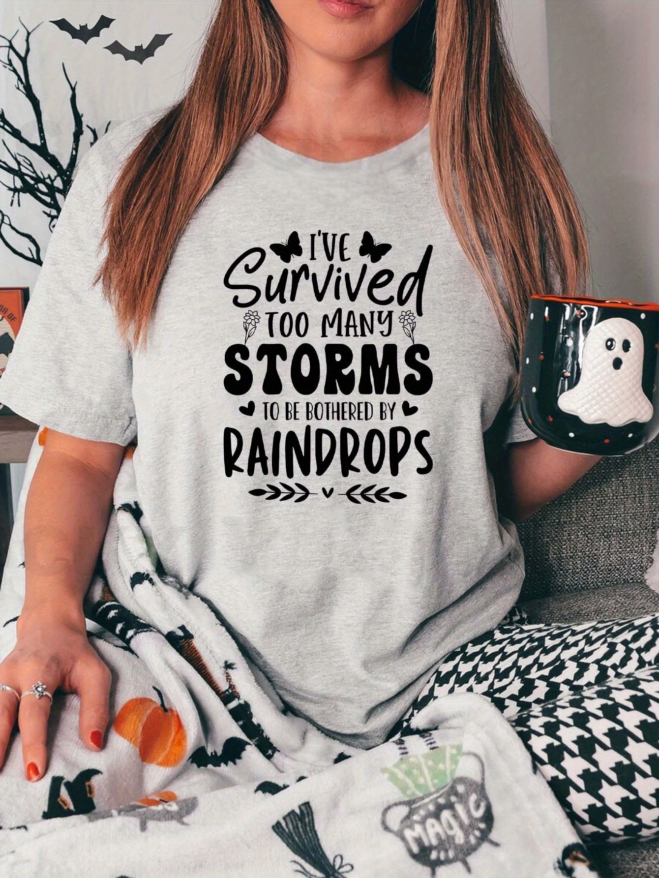 I've Survived Too Many Storms To Be Bothered By Raindrops Plus Size Women's Christian T-shirt claimedbygoddesigns