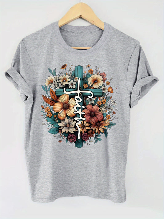 Faith (floral) Women's Christian T-shirt claimedbygoddesigns