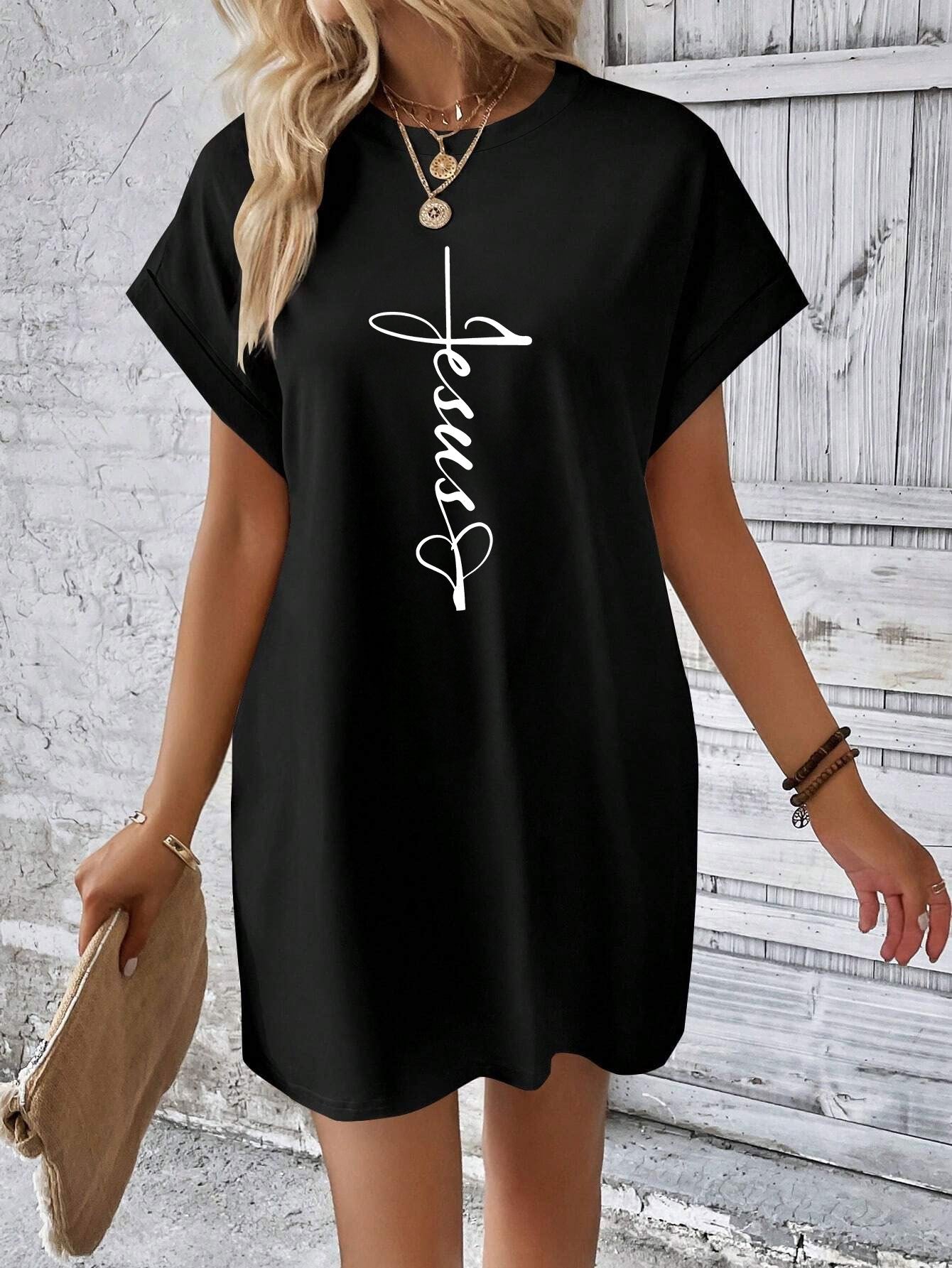Jesus Women's Christian T-shirt Casual Dresses claimedbygoddesigns