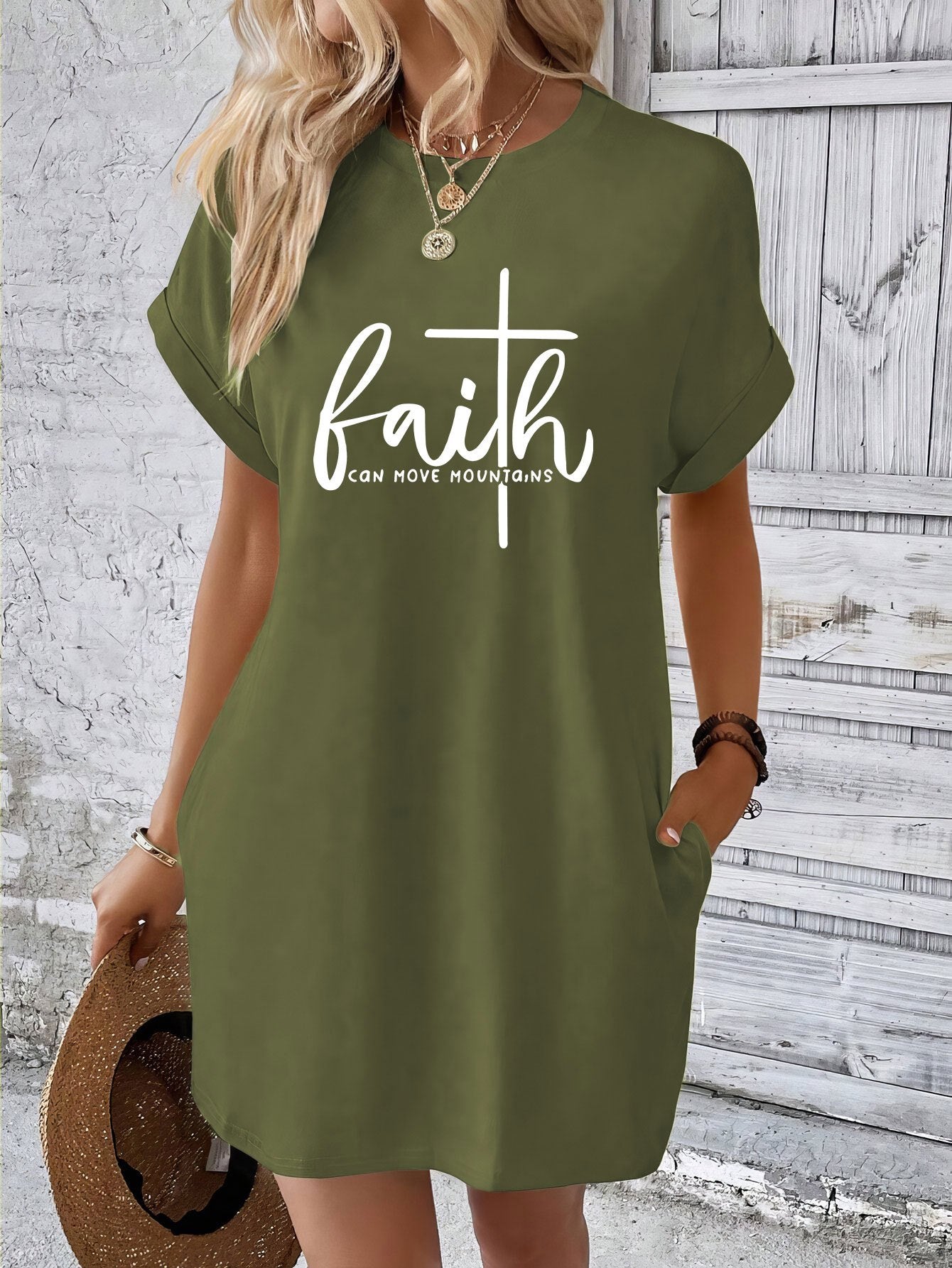 Faith Can Move Mountains Women's Christian T-shirt Casual Dresses claimedbygoddesigns