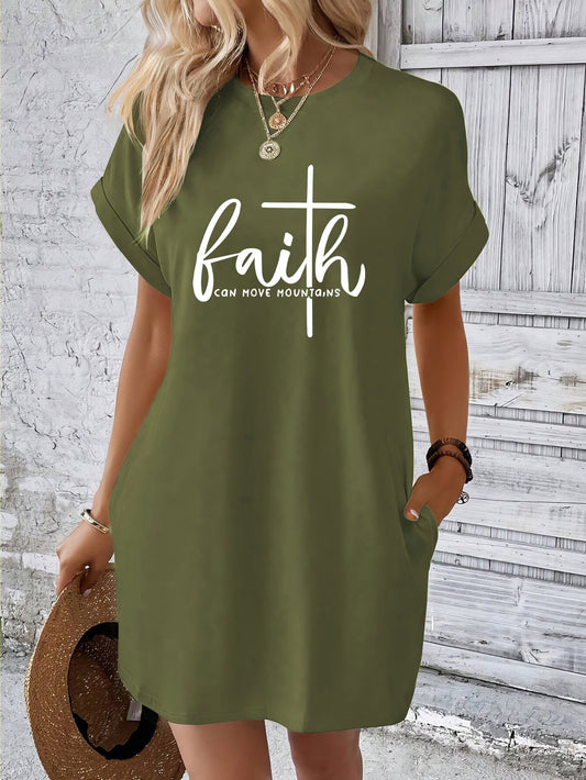 Faith Can Move Mountains Women's Christian T-shirt Casual Dresses claimedbygoddesigns