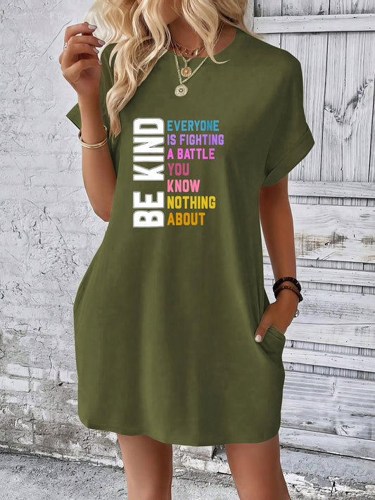Be Kind Everyone Is Fighting A Battle You Know Nothing About Women's Christian T-shirt Casual Dress claimedbygoddesigns