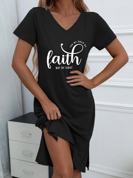 For We Walk By Faith Not By Sight Women's Christian Pajama Dress claimedbygoddesigns