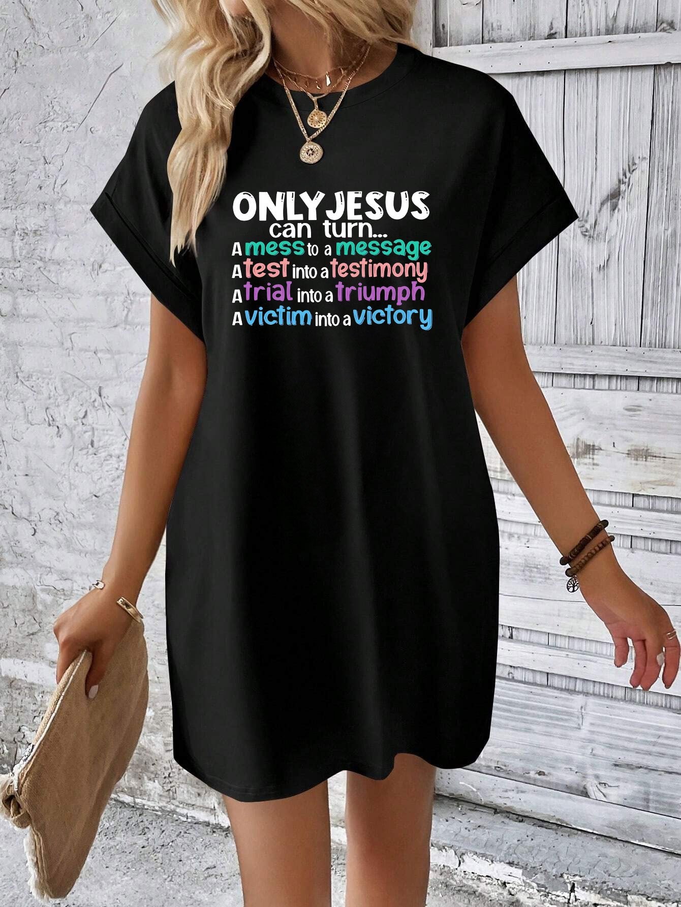 Only Jesus Can Women's Christian T-shirt Casual Dresses claimedbygoddesigns