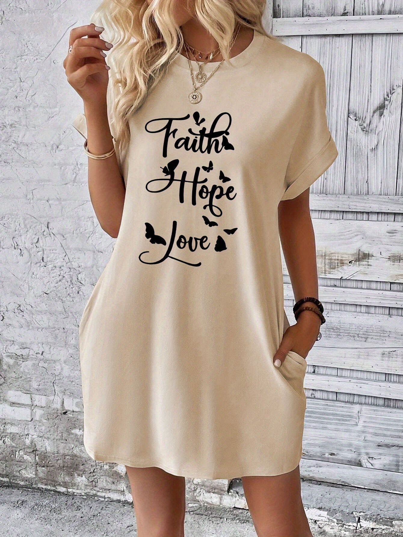 Faith Hope Love Women's Christian T-shirt Casual Dresses claimedbygoddesigns