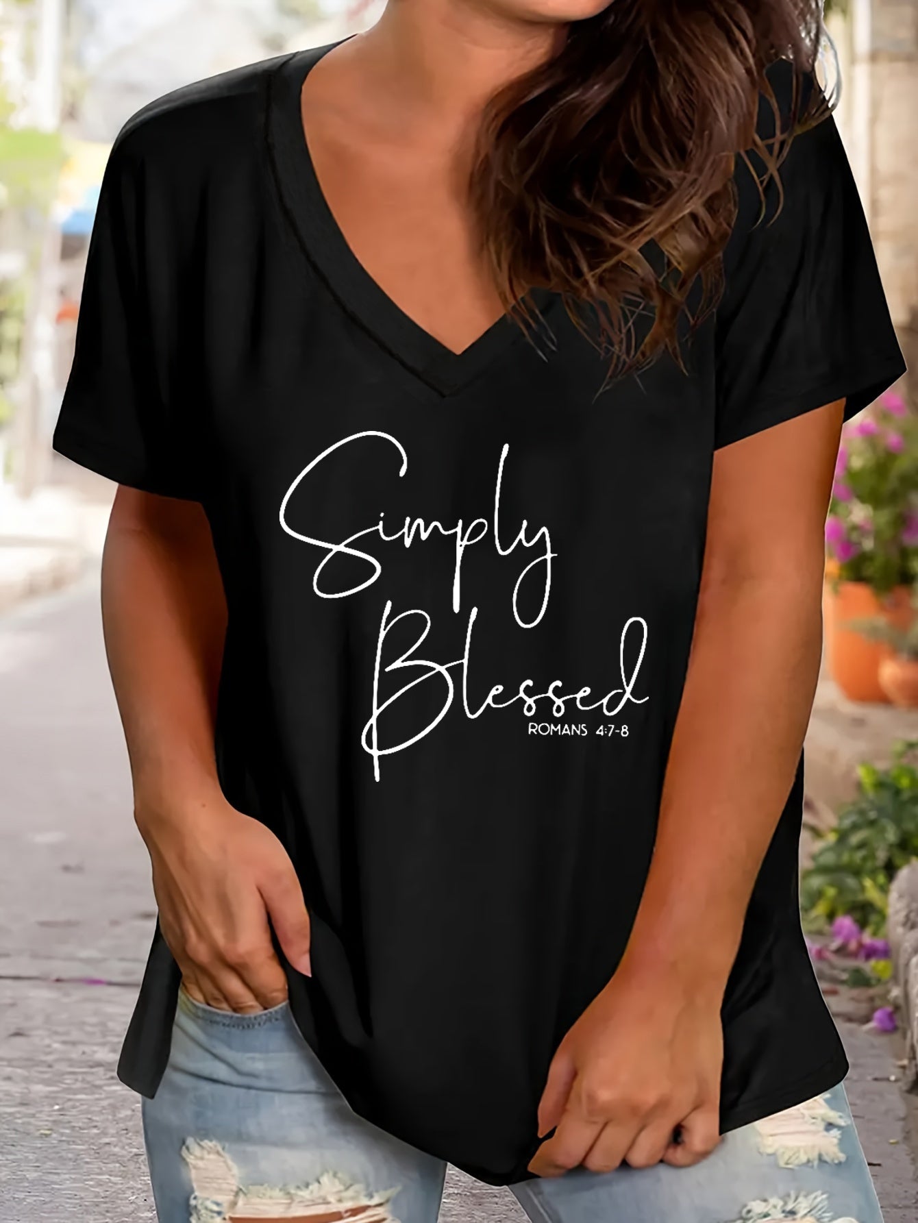 Simply Blessed Plus Size Women's Christian V Neck T-Shirt claimedbygoddesigns