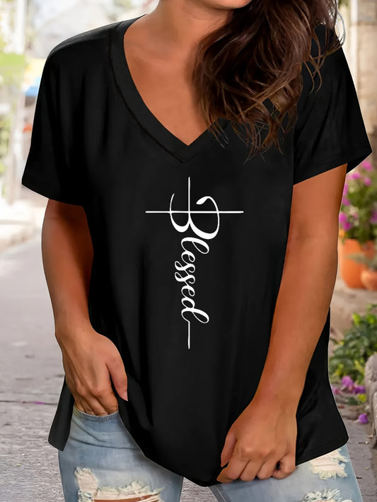 Blessed Plus Size Women's Christian V Neck T-Shirt claimedbygoddesigns