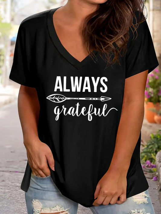 Always Grateful Plus Size Women's Christian V Neck T-Shirt claimedbygoddesigns