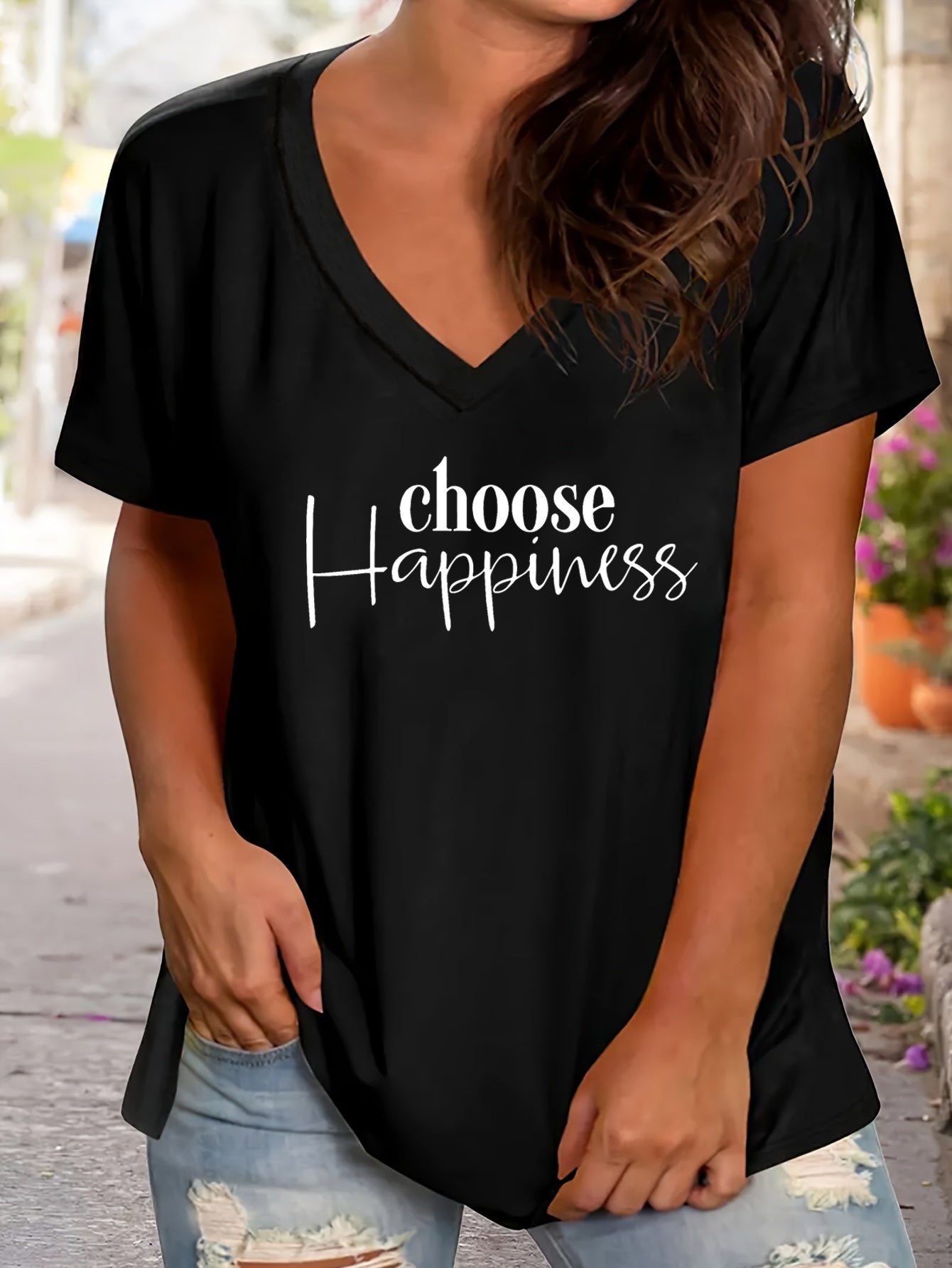 Choose Happiness Plus Size Women's Christian V Neck T-Shirt claimedbygoddesigns