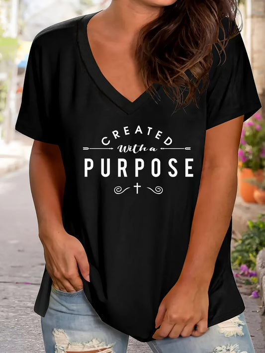Created With A Purpose Plus Size Women's Christian V Neck T-Shirt claimedbygoddesigns