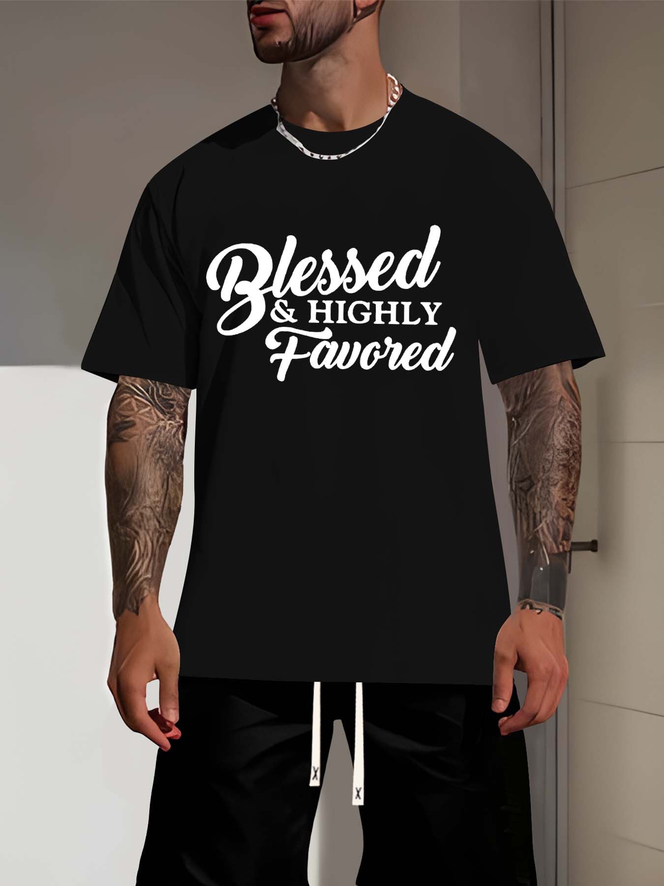 Blessed and Highly Favored Men's Christian T-shirt claimedbygoddesigns