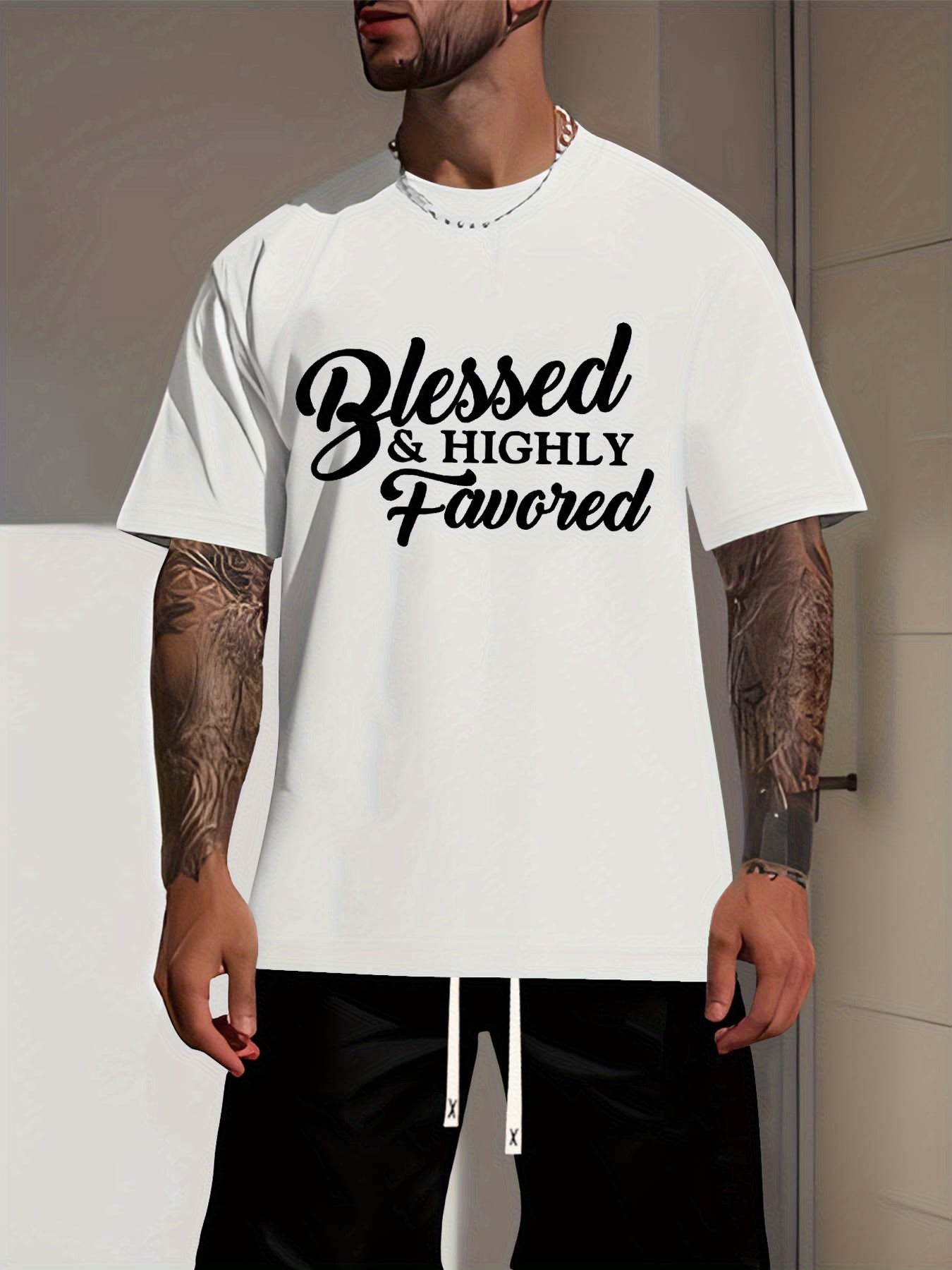 Blessed and Highly Favored Men's Christian T-shirt claimedbygoddesigns