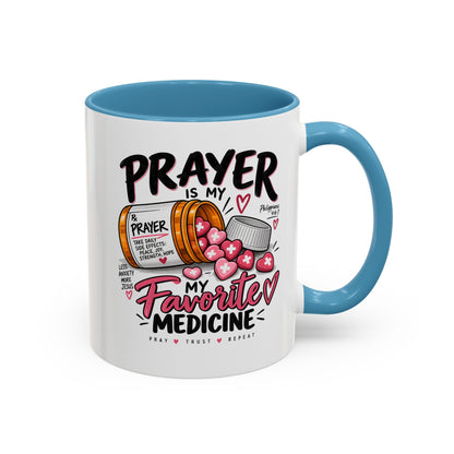 Prayer Is My Favorite Medicine Accent Coffee Mug – Inspirational Religious Gift