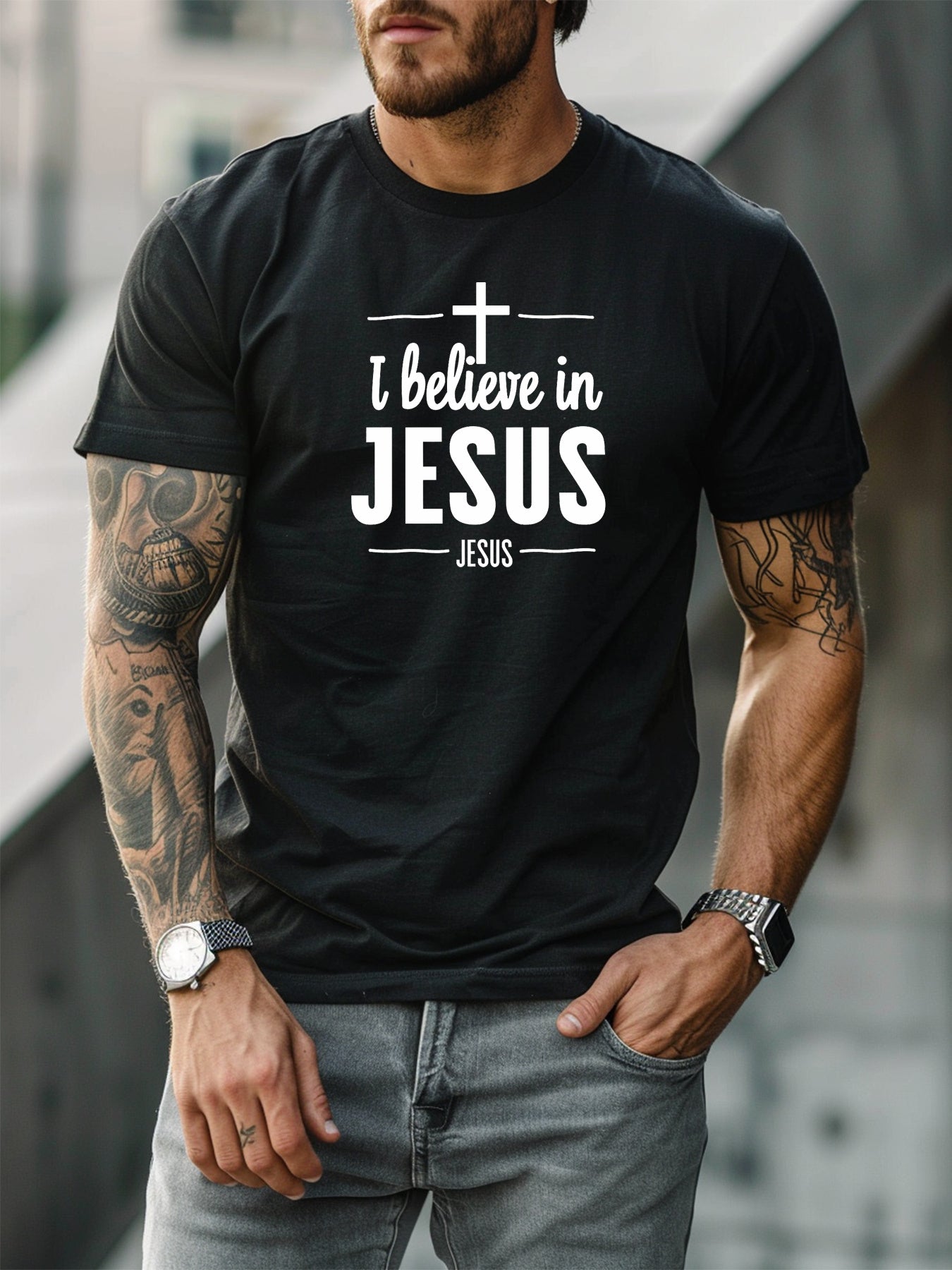 I Believe In Jesus Men's Christian T-shirt claimedbygoddesigns