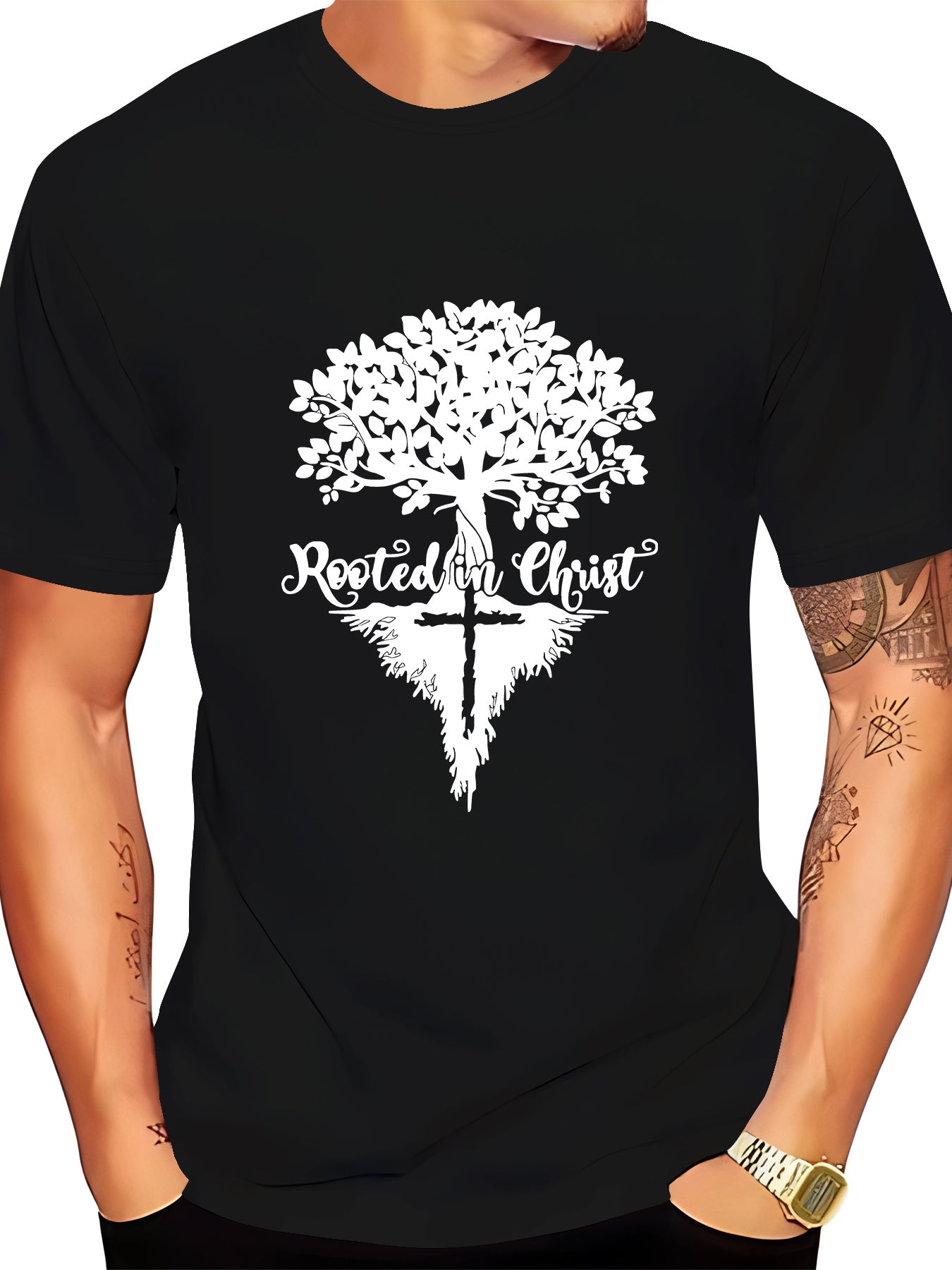 Rooted In Christ Men's Christian T-shirt claimedbygoddesigns