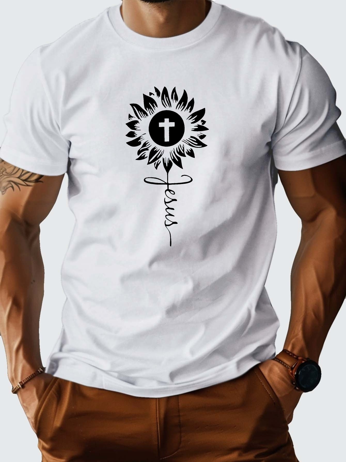 JESUS Flowered Cross Men's Christian T-shirt claimedbygoddesigns