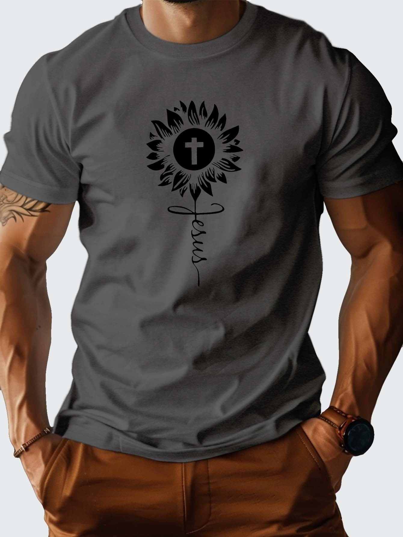 JESUS Flowered Cross Men's Christian T-shirt claimedbygoddesigns