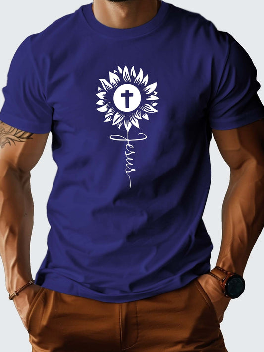 JESUS Flowered Cross Men's Christian T-shirt claimedbygoddesigns