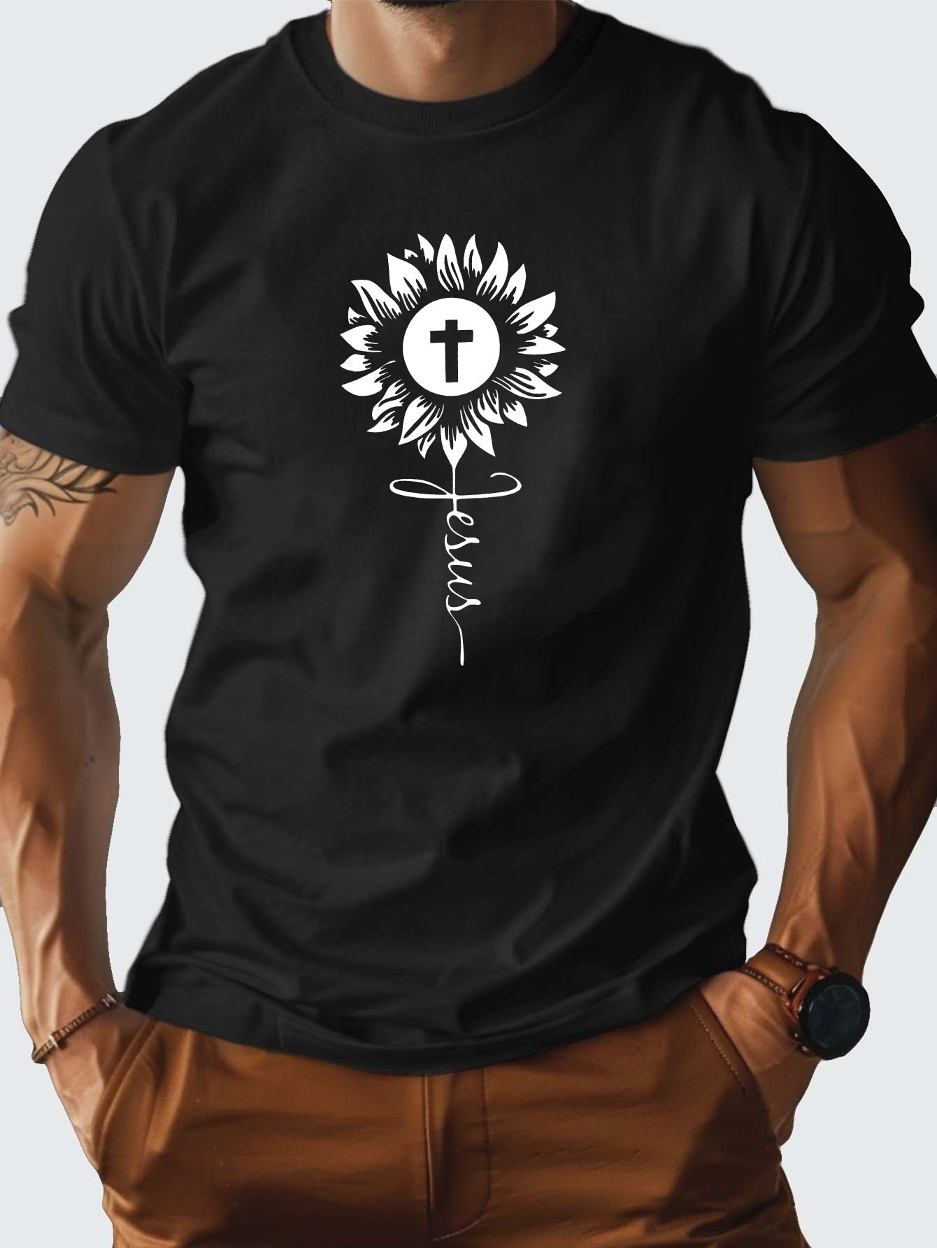 JESUS Flowered Cross Men's Christian T-shirt claimedbygoddesigns