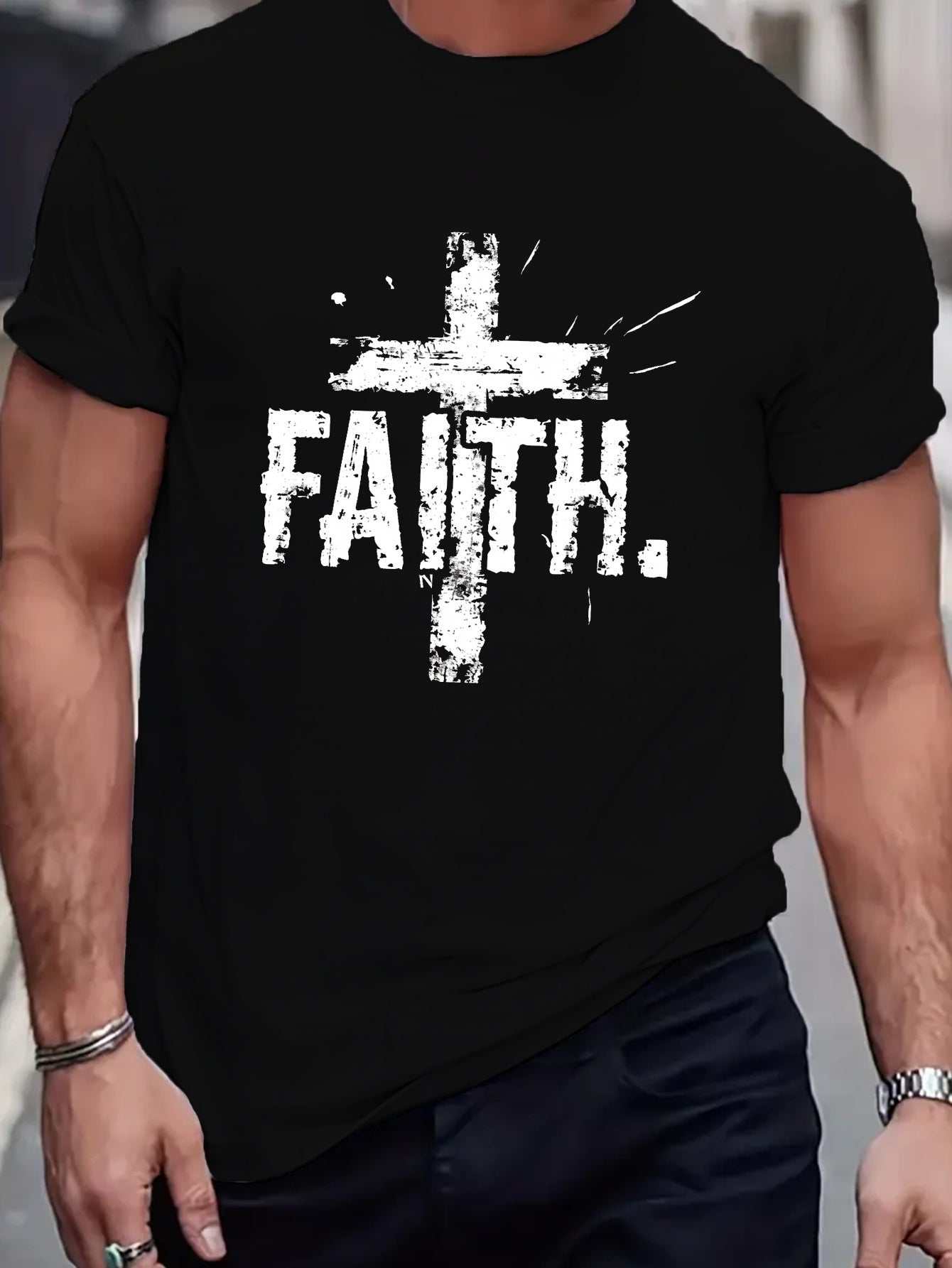 Faith On The Cross Men's Christian T-shirt claimedbygoddesigns