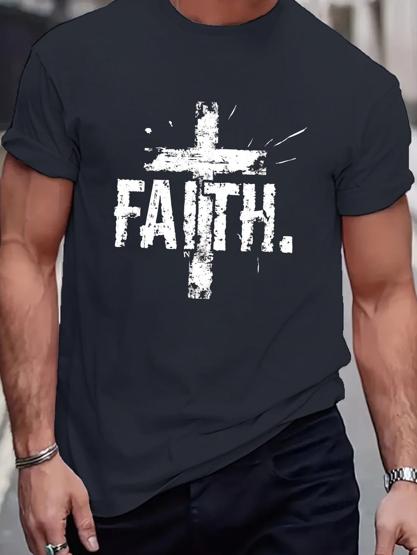 Faith On The Cross Men's Christian T-shirt claimedbygoddesigns