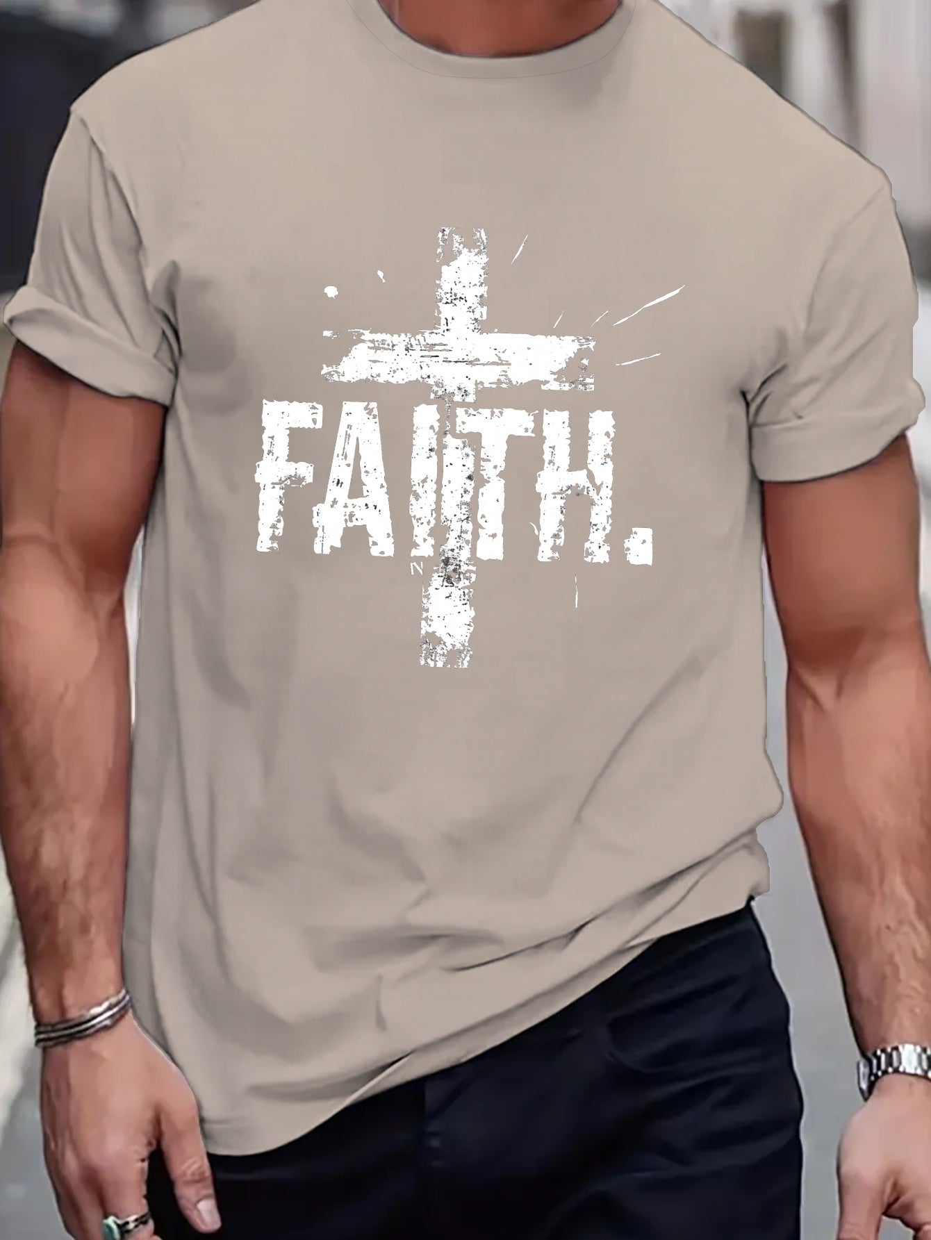 Faith On The Cross Men's Christian T-shirt claimedbygoddesigns