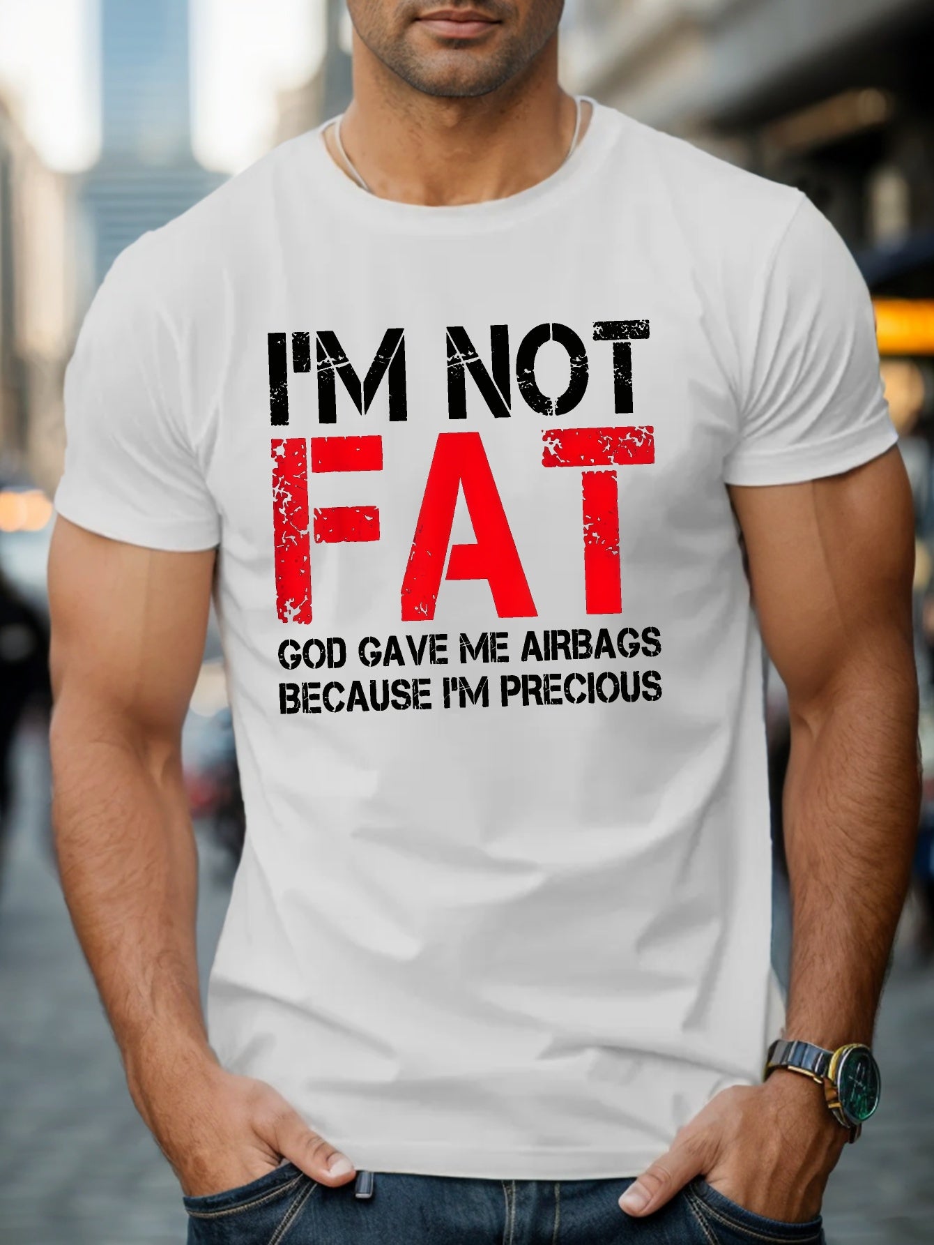 I'm Not Fat God Gave Me Airbags Because I'm Precious Men's Christian T-shirt claimedbygoddesigns