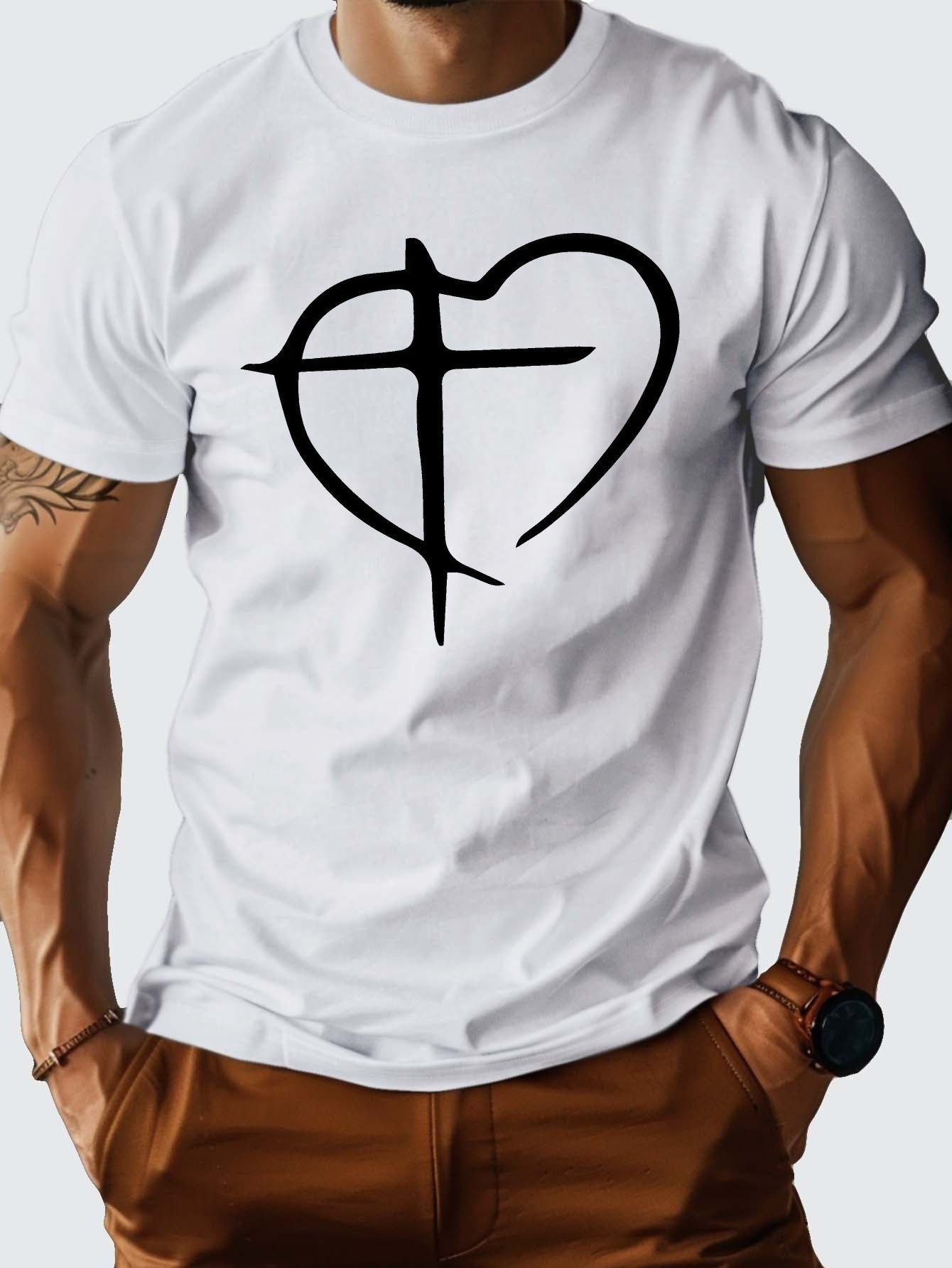 Cross in Heart Men's Christian T-shirt claimedbygoddesigns