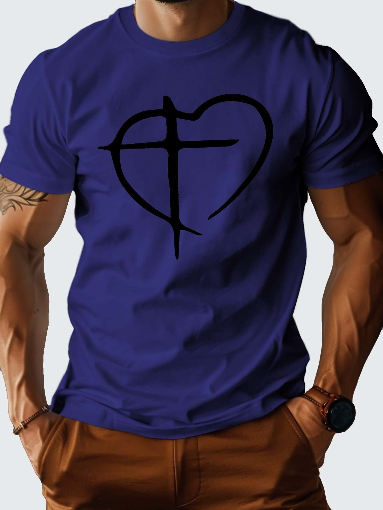 Cross in Heart Men's Christian T-shirt claimedbygoddesigns