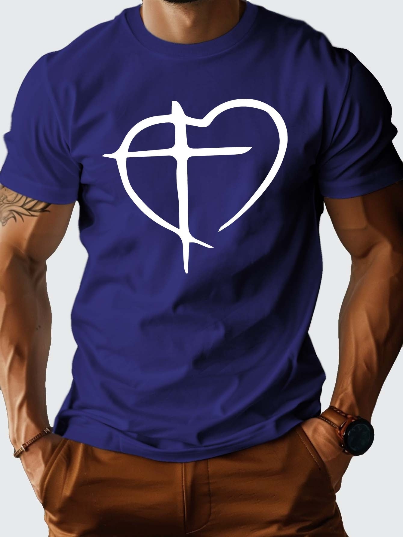 Cross in Heart Men's Christian T-shirt claimedbygoddesigns