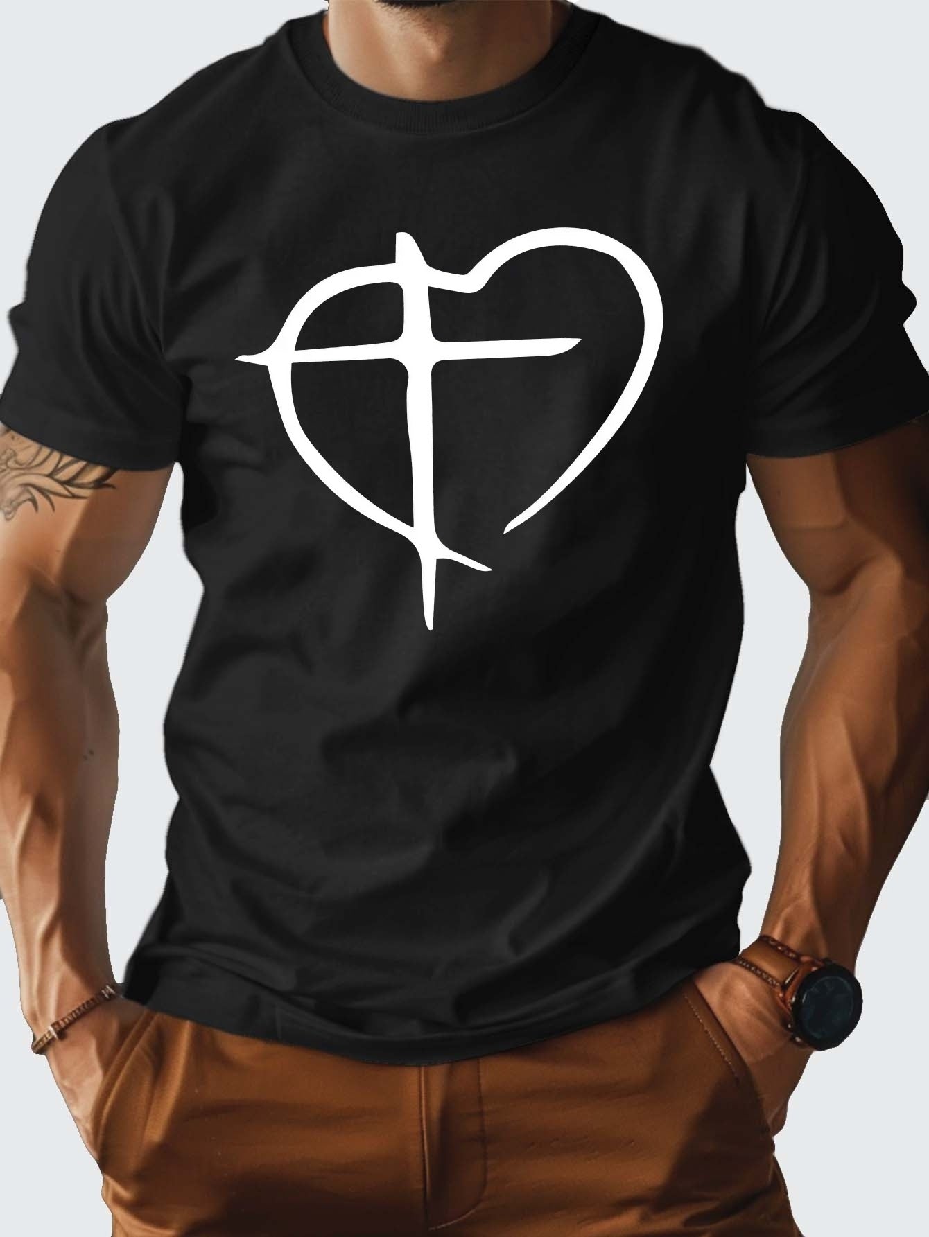 Cross in Heart Men's Christian T-shirt claimedbygoddesigns