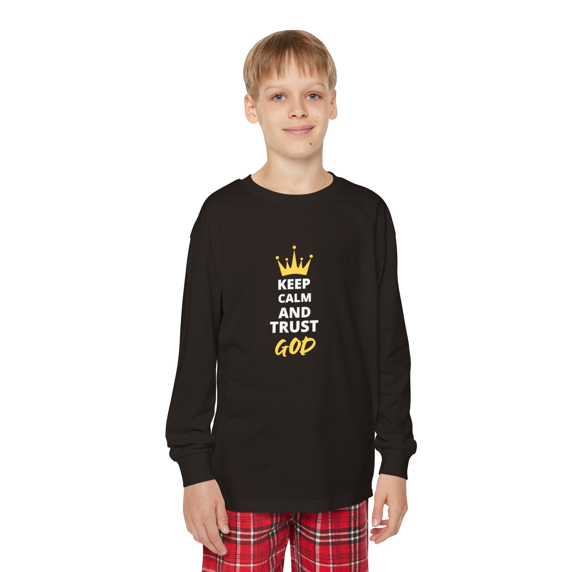 Keep Calm & Trust God Youth Christian Long Sleeve Pajama Set Printify
