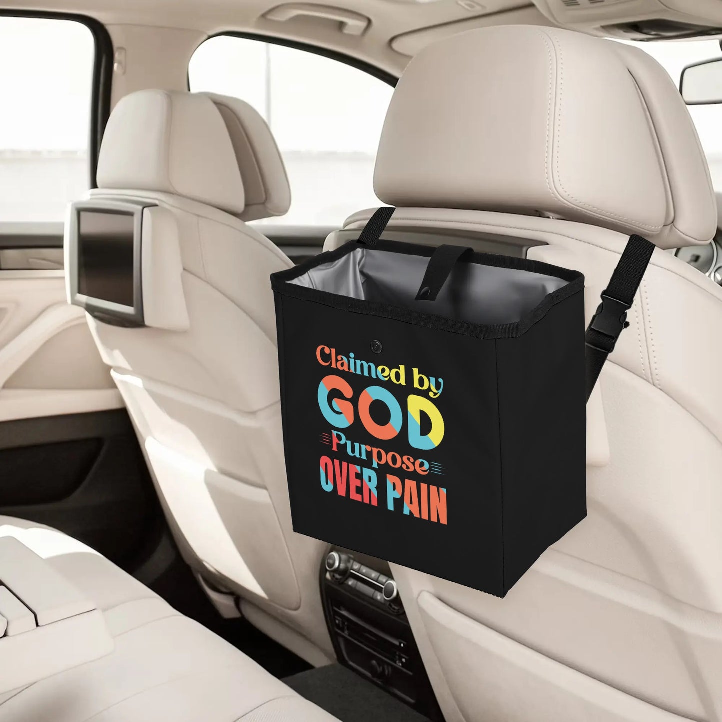Claimed By God Purpose Over Pain Hanging Storage Trash Car Organizer Bag Christian Car Accessories popcustoms