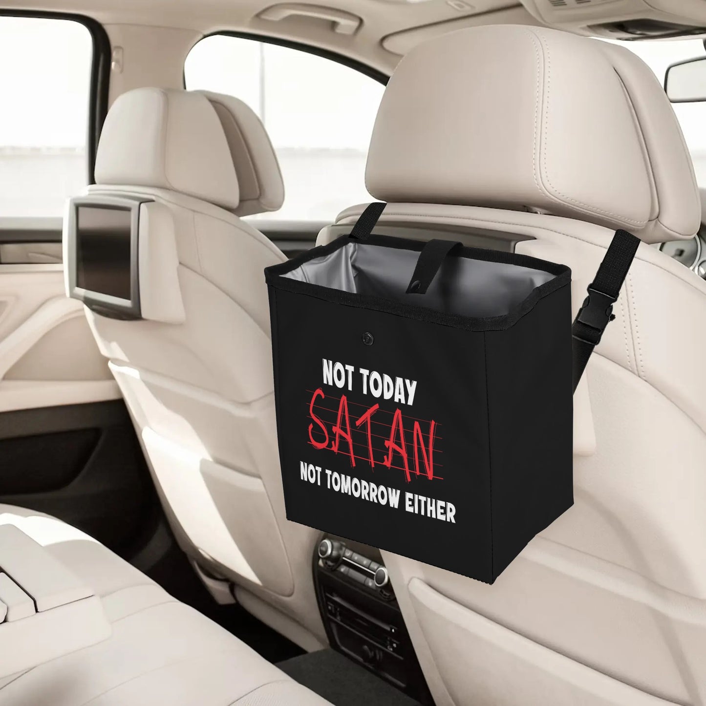Not Today Satan Not Tomorrow Either Hanging Storage Trash Car Organizer Bag Christian Car Accessories popcustoms