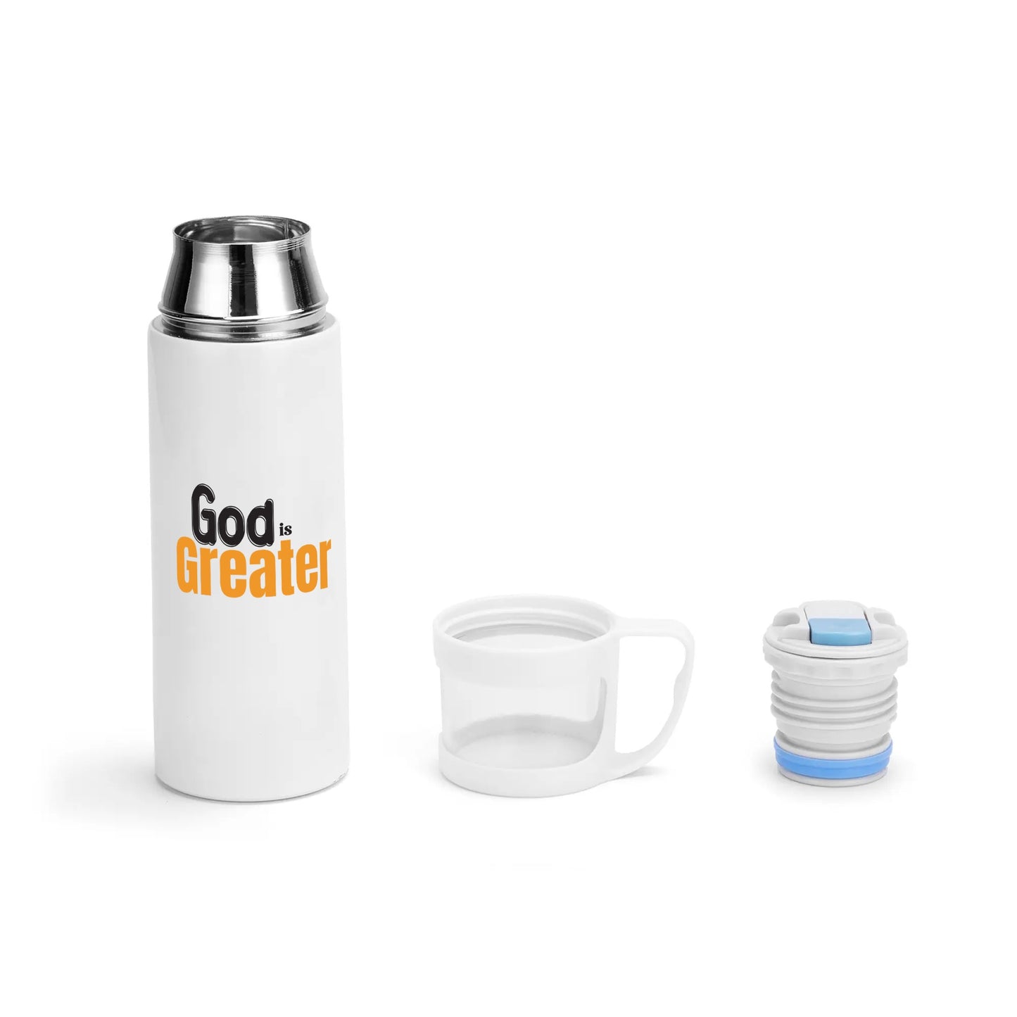 God Is Greater Vacuum Bottle with Cup popcustoms