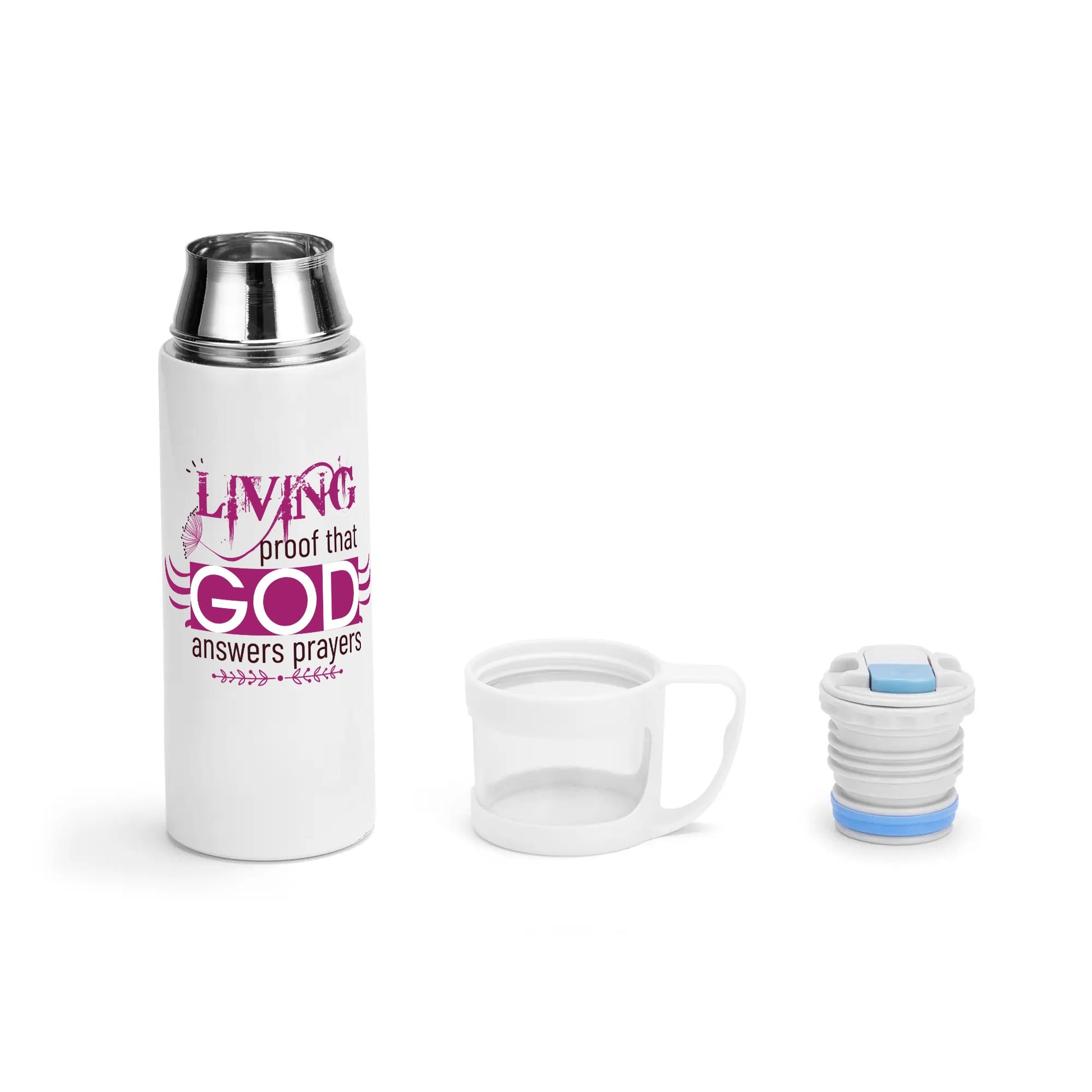 Living Proof That God Answers Prayers Vacuum Bottle with Cup popcustoms