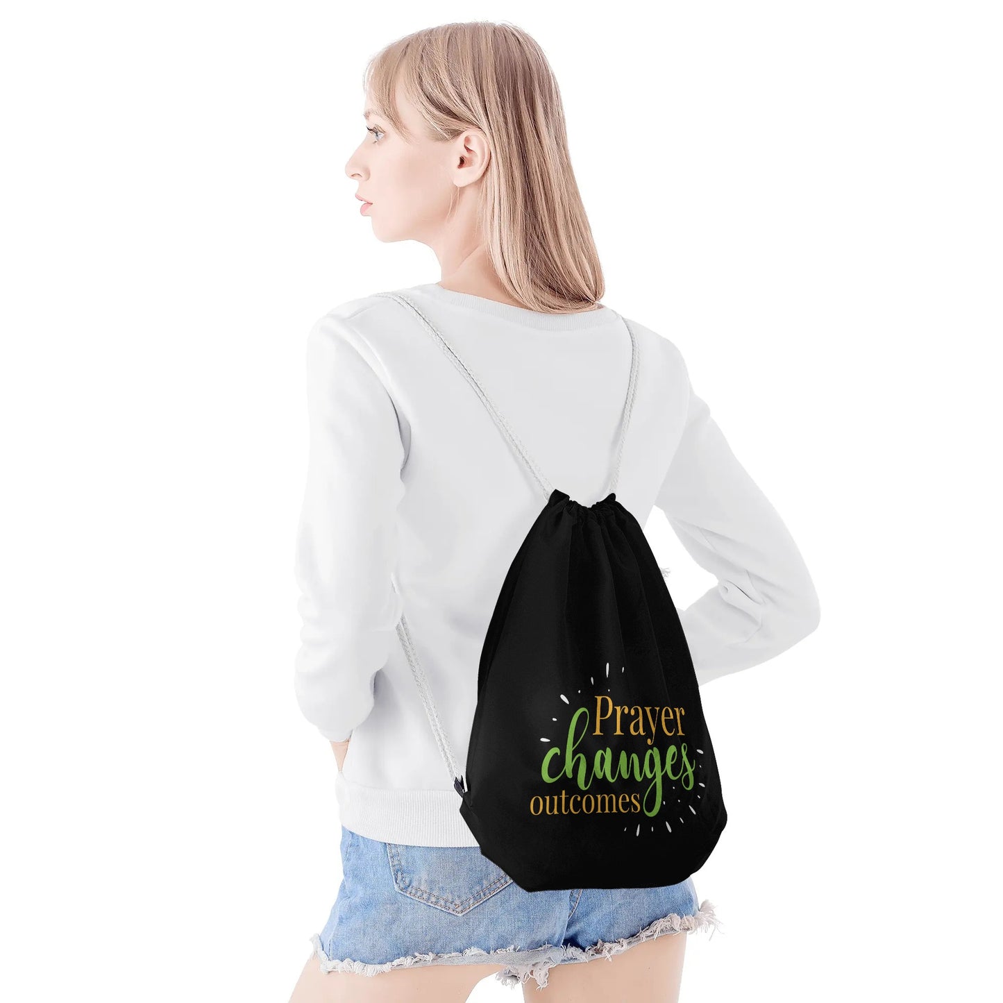 Prayer Changes Outcomes Gym Drawstring Bag popcustoms